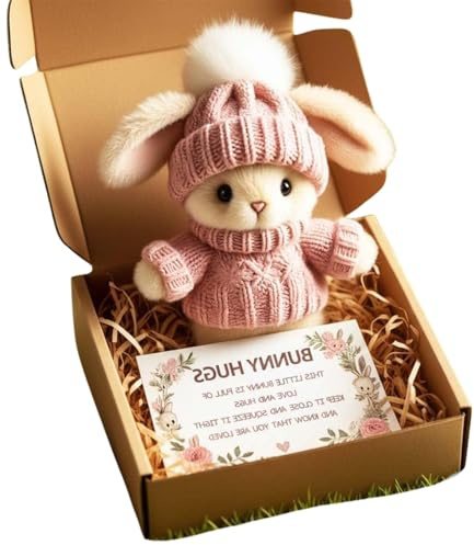 Mini-Hasen-Umarmung süßes Ostergeschenk, 2026 Neu Positives Osterhasen-Plüschtier, Umarmungs-Hasenpuppe Deko mit Strickmütze Inspirierende Plüschhase Taschen-Umarmungshase Emotionale Geschenk