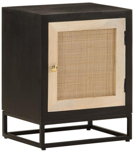 Fisinber Table de chevet noire 40 × 30 × 50 cm, bois de manguier et pied en fer, 1 tiroir de rangement, chambre à coucher, couloir, bureau