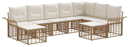 vidaXL Outdoor-Sofagarnitur 9 pcs Natürlich und Cremweiß Polyester, Garten und Terrasse, rustikales, wetterfestes Möbelset, modulares Sofa, wetterfeste Sitzmöglichkeiten