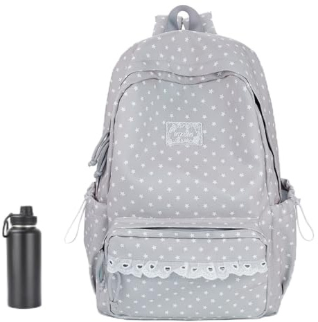 Aesthetic Backpacks for School - Adjustable Straps Stylish Zipper Bag | Dot and Lace Design Large Capacity Cute School Backpack for Laptop Computer Water Bottle College Travel Gym Lunch