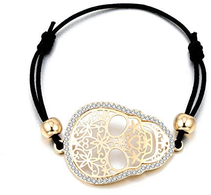 Ouran Femmes Bracelet à breloques, Stretch Bracelet de crâne Bracelet Bracelet d'amitié Bracelet cordon de cire réglable avec cristal, One Size, Cristal, cristal, One Size, Cristal, cristal