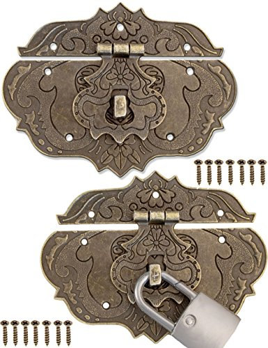 FUXXER Lot de 2 fermetures antiques, design bronze fer, fermoirs de meubles, 95 x 73 mm