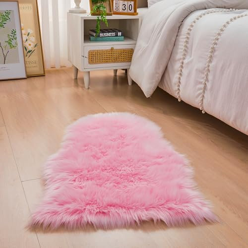 YIHAIC Piel de Oveja sintética, sensación acogedora como auténtica Lana Alfombra de Piel sintética, Man-Made Lujo Lana Alfombra de sofá cojín (Rosa, 60 x 90 cm)