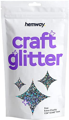Hemway Craft Glitter - Gun Metal Grey Holographic | Extra Chunky Metallic Sequin Flakes for Resin & Epoxy Crafts | Supplies for Tumblers, Cards, Jewellery, Candle, Hair, Face, Body & Nail Art | 100 g
