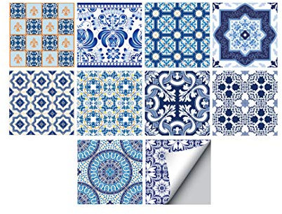 Piastrelle adesive per pavimenti e pareti per la decorazione della casa, Peel & Stick, autoadesive, paraspruzzi, piastrelle per soggiorno, cucina, bagno, 10 pezzi, 15 x 15 cm, blu