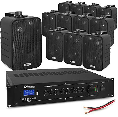 Power Dynamics 4-Zone Wall Mounted Speaker System – 12 x 4 Black Speakers PRM120 100V Bluetooth Mixer Amplifier for Restaurant Cafe Bar Shop Background Music PA