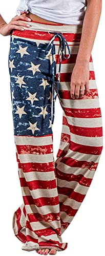 iniber Women's Floral Wide Leg Pajama Pants Casual Yoga Palazzo Drawstring Loose Trousers