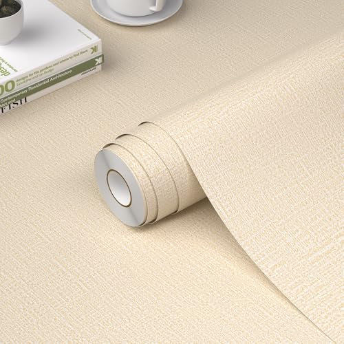 WADILE Grasscloth Tapete zum Abziehen und Aufkleben, strukturiertes Kontaktpapier für Schränke, Leinenimitat, zum Ziehen und Aufkleben, Vinyl-Tapete, selbstklebend, Beige