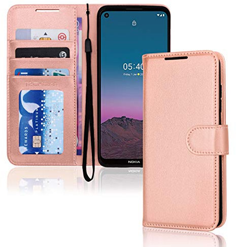 TECHGEAR Case Fits Nokia 5.4 Leather Wallet Case, Flip Protective Case Cover with Wallet Card Holder, Stand and Wrist Strap - Rose Gold PU Leather with Magnetic Closure Designed For Nokia 5.4