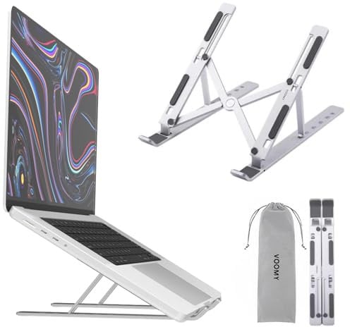 VOOMY Laptop Ständer, 6-Stufe Laptopständer Höhenverstellbar, Faltbarer Laptop Stand, Tablet Ständer, Notebook Ständer, Kompatibel mit MacBook, HP, Lenovo, alle 9-16'' Laptops & Tablets, Silber