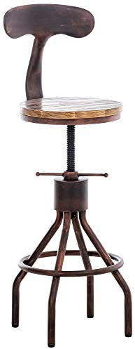 CLP Barhocker Hanam im Industrial-Look I Höhenverstellbarer Barhocker mit Holzsitz und Rückenlehne I Metallhocker mit Fußablage, Farbe:Bronze