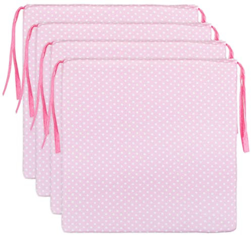 Brandsseller 4er Set Sitzkissen 40x40 cm mit Punkten – Bequeme Stuhlauflagen mit Bindebändern & abnehmbarem Bezug – Dekorative Sitzpolster für drinnen & draußen – Rosa