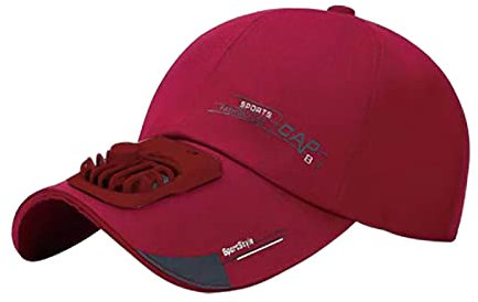 Perfeclan Verano con Pilas Ventilador de Enfriamiento Béisbol Al Visera para Sombrero Carga USB Protección Solar Sombreros para Mujeres Hombre, Rojo vino