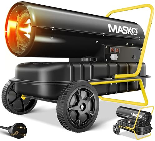 Masko® Canon de Chauffage 30 KW Diesel Sécheur de Chantier Chauffage de Chantier Générateur d'air Chaud radiateur soufflant 34 L Réservoir avec Thermostat Chauffage au fioul Débit d'air, Noir/Jaune