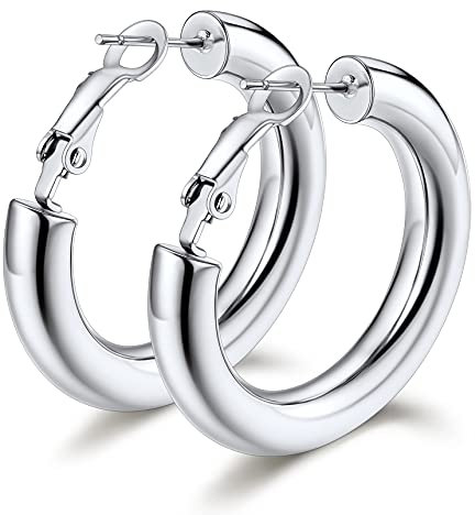 Bestyle Ohrringe Creolen Silberne Damen Leichte Große Huggie Creolen Hypoallergen Hoop Ohrringe Chunky Earrings,Edelstahl,60mm Durchmesser,Modeschmuck für Frauen