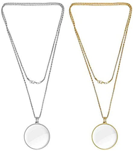 Rayong 5X Lupe 2 Stücke Vergrößerung Glas, Monokel mit Kette, Anhänger Lupe, Halsketten Lupe, Tragbare Lupe, Monokel Lupe zum Lesen von Büchern, Zeitungen, Arbeit Oder Reisen, 2 Farben