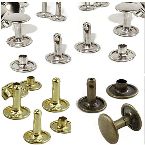 300 Stück Hohlnieten, Farben: Silber + Bronze + Gold, Doppelholnieten, Nieten mit Doppelkappe Ober- Unterteil mit geschlossener Kappe, DIY Leder Gürtel Nieten, Gürtelnieten Taschennieten