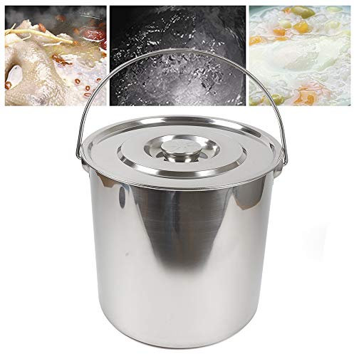 Cubo de acero inoxidable de 20L con tapa, extra grueso de 1,6 mm, cubo de acero inoxidable para grandes cantinas de restaurantes, sopa de pollo con verduras, sopa y estofado en la cocina del hotel