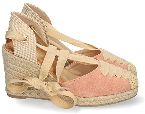 shoes&blues.es 63069-Sandalia de Cuna para Mujer, Forrado de Yute, con Pala Cerrada, y Cierre de Cordones, Primavera Verano 2022. Talla 36 Rosa