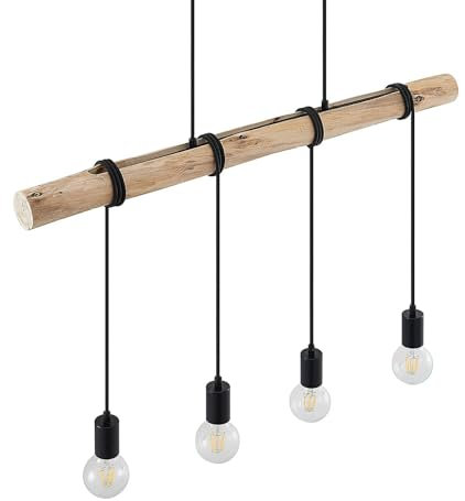 Lindby Pendelleuchte Ferris (Retro, Vintage Antik) aus Metall (4 flammig E27) - Holz Hängeleuchte Esstischlampe Hängelampe Wohnzimmerleuchte