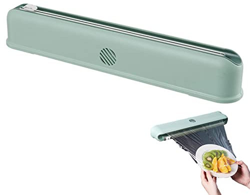 Cling Film Dispenser with Cutter, Magnetic Food Wrap Dispenser, Plastic Film Holder Kitchen Tool for Home Kitchen Restaurant Food Vegetable (Green)