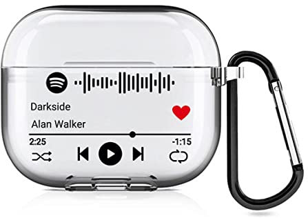 Personalisierte 2-seitige AirPods-Hülle für Apple AirPods der 3. Generation 2021, Musik-Stil-Hülle mit scanbarem Spotify-Code, individuelle Geschenkverpackung (Klar)