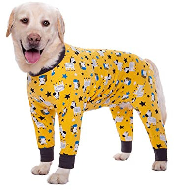 BT Bär Große Hundekleidung, Elastische Pet Onesie Schützen Gelenke Anti-Haar Anti Lecken, Wundschutz Pet Pyjamas Hund Overall für mittlere große Hunde (XXXL, Gelb)