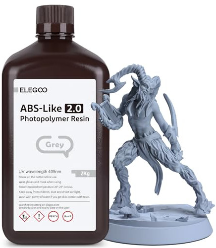 ELEGOO 405nm ABS-Like Resin 2.0, LCD UV Rapid Resin Hohe Präzision, Nicht Spröde, Nicht Giftig für LCD/DLP 3D Drucker Photopolymer Resin 2kg Grau