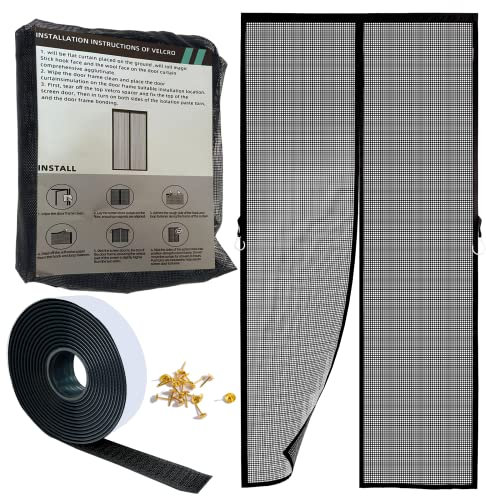 Fliegengitter Magnet TüR BalkontüR InsektenschutztüR, Magnetisch, Volle GrößE, Klettband Selbstklebend Extra Stark, Klettverschluss, Pet freundlich, Dachfenster - Schwarz 140x260cm