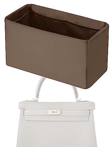 XYJG Seide Handtasche Einsatz Organisator für Hermes Kelly Pochette/Mini/20/25/28/32/35/40 Taschen, Luxuriöser Tasche Tote Einsatz, Behalten Sie die Form der Tasche bei(KL40,Etoupe Grey)
