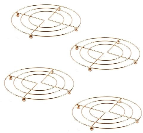 PNJB Hot Pan Pot Stands, Stainless Steel Copper Chrome Finish, Round Trivet Holder, Durable Construction, Heat resistant, Round Steamer Rack, Easy To Clean, (4PCS)