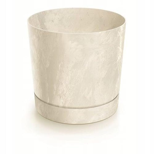 B2C Plant Pots Indoor Outdoor Plastic Marble Concrete Flowerpot Small Medium Large Tubo 5 Colours (11 cm, Cream)