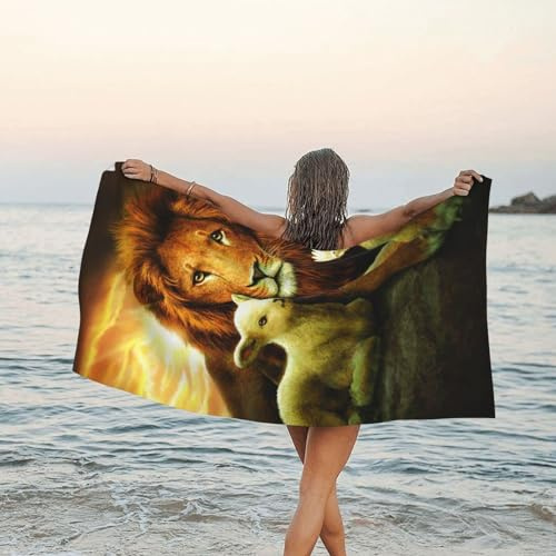 Sunset Lion Lamb Bird Bedrucktes Mikrofaser schnelltrocknendes Badetuch 80 x 160 cm – perfekt für Bad, Strand und Reisen