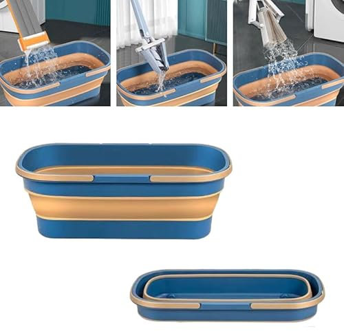 Large 360 Degree Magic Mop - Self Wringing Wall and Flat Floor Cleaning Mop With Scraper for Windows - Blue, Bucket Included
