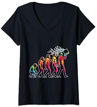 Lustig Evolution Menschen zum Laptop PC Nerd Geek Business T-Shirt mit V-Ausschnitt