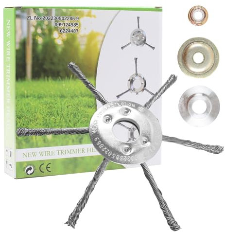 MaxEarn Stahldraht Rasentrimmerkopf, 6-Schneider Unkrautbürste Freischneider mit 25,4mm Bohrung, Drahtbürste für Garten Rasentrimmerkopf