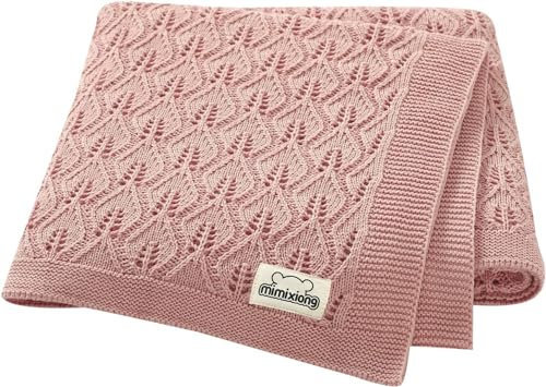 mimixiong Zelluläre Babydecke, 100 % Baumwolle, weich, gestrickt, Babydecken für Neugeborene, Jungen, Mädchen, 100 x 80 cm, Rosa