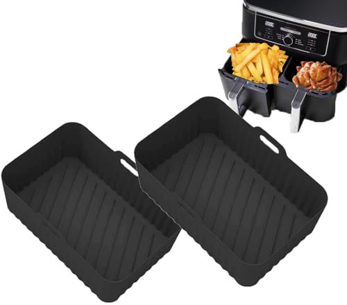 PAWARSO Silicone Air Fryer Liners for Ninja Dual, 2 Pack Air Fryer Accessories Reusable Compatible with Ninja AF300UK AF400UK, Salter, Tower and Other Dual Zone Air Fryer