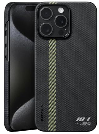 pitaka Hülle für iPhone 15 Pro Kompatibel mit Magsafe Ultradünne Handyhülle Leichte Schutzhülle aus Aramidfaser mit Kameraschutz und Fusion Weaving [MagEZ Case 5] Die Linie Durchbrechen