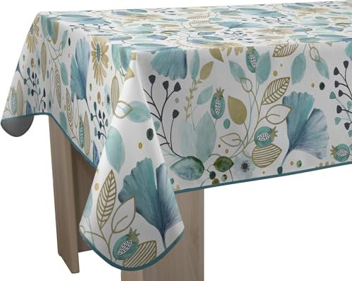 Le linge de Jules Nappe Anti-Taches Bloom - Rectangle 150 x 240 cm, Bleu, Beige