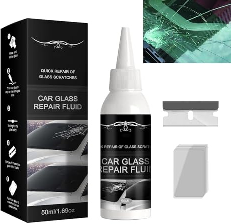 KOAHDE Kit de Reparación Parabrisas,Líquido de Reparación de Cristales de Coche,Líquido Reparador de Cristales para Coche,Líquido Cristales Agrietados,Kit Reparador Grietas del Parabrisas,50ML