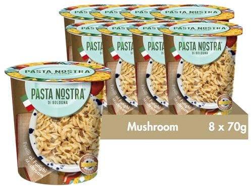 Pasta Nostra | Instant Pasta Pots, Fusilli Pasta with a Mushroom Sauce, Pack of 8 x 70g, Made in Italy, Ready in 5 minutes