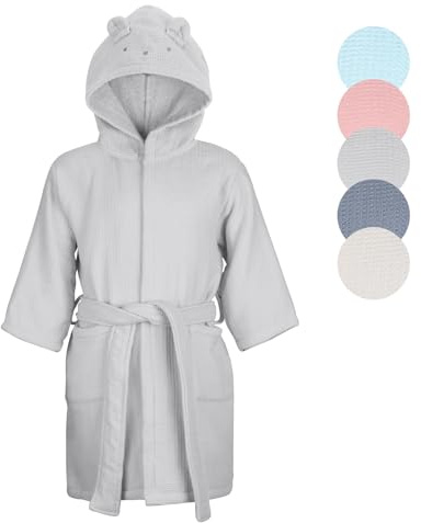 KAKU NANU Peignoir de Bain Enfant 100% Coton Garcon Fille 2-10 Ans 5 Couleurs,Avec Ceinture,La Capuche,Douce et Absorbante Tissu Eponge Peignoir
