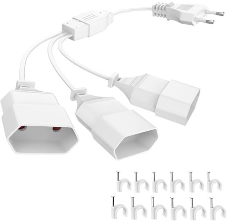 Prolunga europea, spina europea, adattatore 3 in 1, con cavo flessibile, cavo europeo, cavo di alimentazione piatto, 250 V, per TV e lampada, bianco