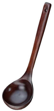 Bamboo Wooden Spoons Set Long Handle Spoon Old Lacquer Spoon Wooden Soup Ladle Porridge Spoon for Family Restaurant Hotel (Straight Handle)