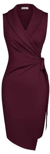 GRACE KARIN Hochzeitkleid Damen Eng Ärmellos Partykleid Damen mit Schlitz Festlich Plissee Midi L Dunkelrot -2