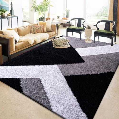 Super Soft Door Mat for Indoor Front or Back Door Use - Beautiful Abstract Design Luxury Heavy Rug for Kitchen - 60 x 110 cm- Nova Black Grey Silver