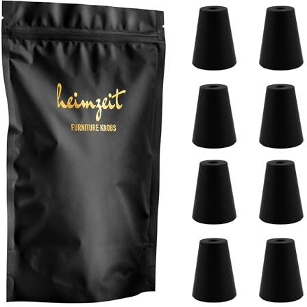 heimzeit Poignées de Placard pour Portes, Tiroirs et Commodes en Aluminium de Haute Qualité [8 Pièces, Rondes] Couleur: Noir, Design Élégant, Boutons de Meuble avec Poignée à un trou et vis