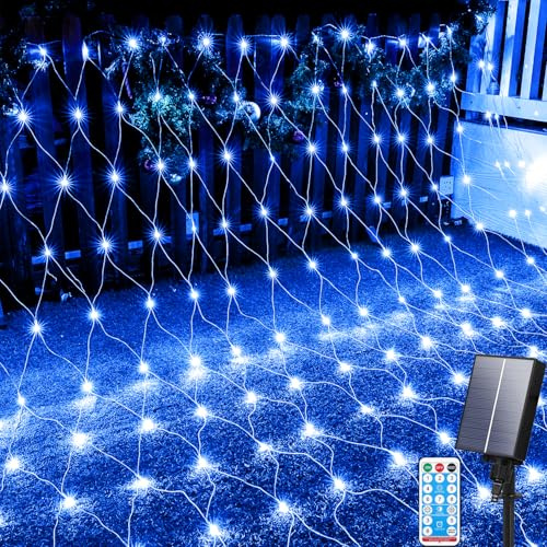 Aofonchy Solar Lichternetz Außen, 3x2M 192LED Lichternetz, Wasserdichte Lichterkettennetz, 8 Modi Lichterketten mit Fernbedienung & Timer, Mesh Lichterkette für Weihnachten Hochzeit Büsche