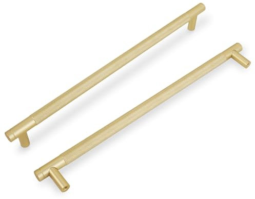 COTYKILEY 6 Pack 11.3 Inch(288mm) Brushed Brass Cabinet Handles Gold Knurled Kitchen Cabinet Pulls Cabinet Door Handles Kitchen Cabinet Hardware Cupboard Drawer Pulls Dresser Handles